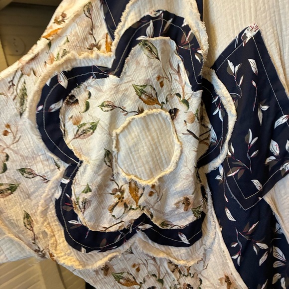 POL Cream and Navy Patchwork Button-Up Blouse - Picture 6 of 6